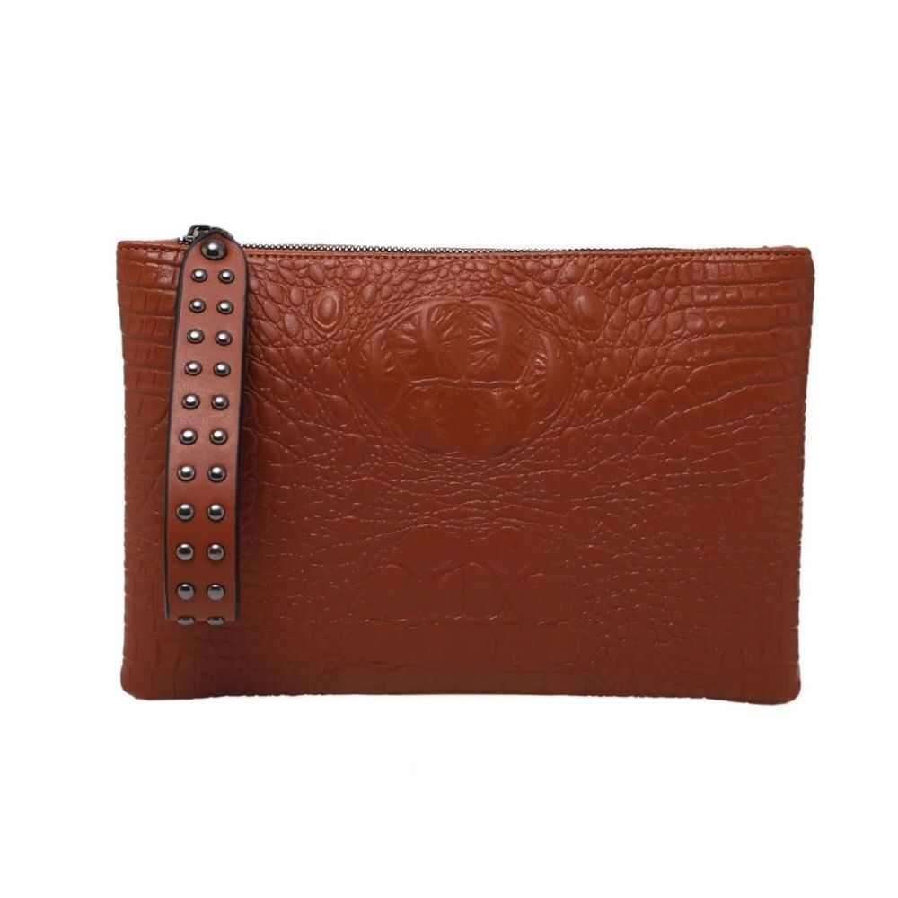 Brown Crocodile Envelope Bag Vegan Leather